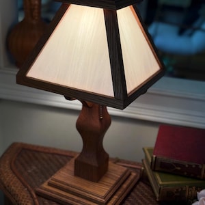 Handcrafted Oak  Frosted Glass Arts Crafts Lamp