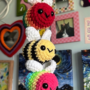 Handmade Crochet Little Bee Plushie Gift Decor Present Kids Rainbow Black And Yellow