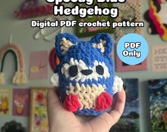 No-sew Speedy Blue Hedgehog – Crochet Plushie Pattern (PDF) – Amigurumi Digital Download