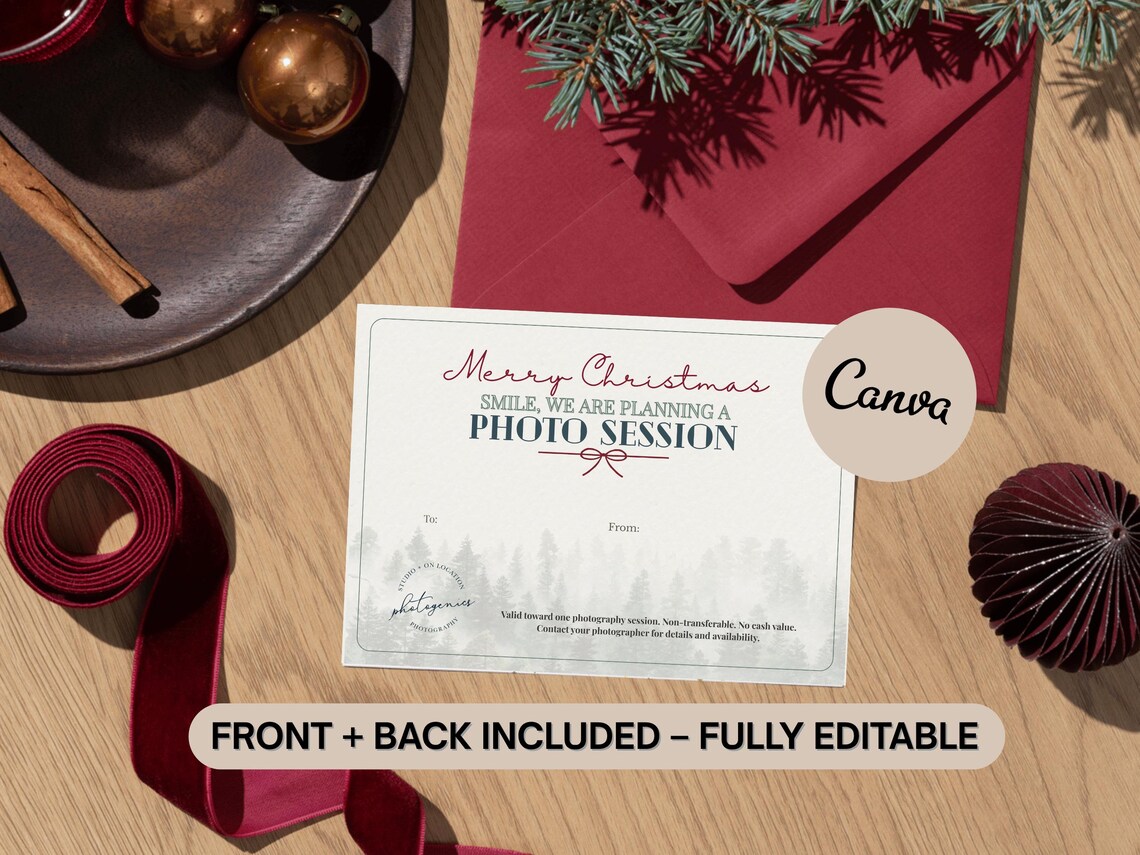 Photography Session Gift Certificate Template Editable Voucher