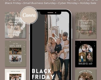 Holiday Marketing Bundle | Black Friday, Cyber Monday, Editable Templates for Christmas Shopping Specials