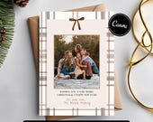 Holiday Photo Card Plaid Christmas Template, Editable Canva Design, Printable