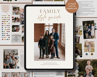 Plantilla de guía de estilo fotográfico / Diseño de atuendos editable en Canva / Qué ponerse para fotografía familiar