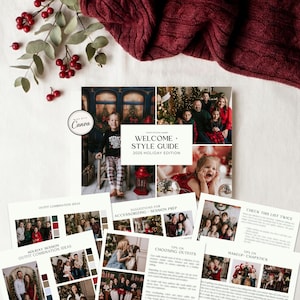 Familienoutfits für Weihnachtsfotos, Styleguide für Fotografen an den Feiertagen, bearbeitbare Canva-Vorlage