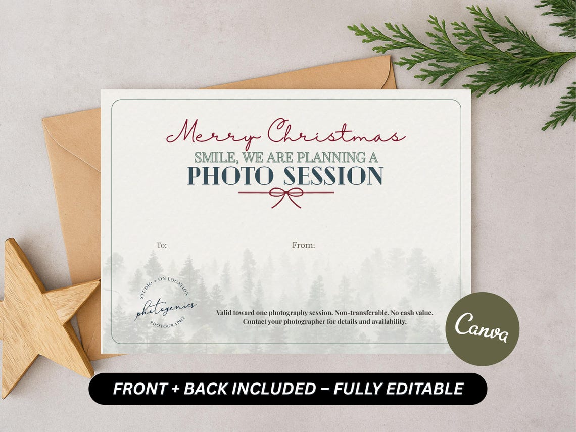 Photography Session Gift Certificate Template Editable Voucher