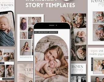 Newborn Photography Instagram Story Templates, Editable Canva Marketing Bundle