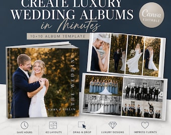 Wedding Album Canva Template 10x10 Editable Photo Layout Luxury Design for Photographers