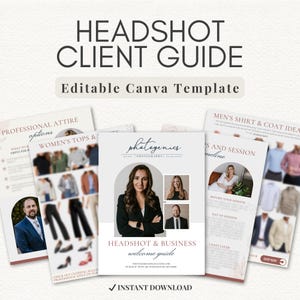 Headshot Client Guide Template: Editable Canva Photography Session What to Wear + Welcome