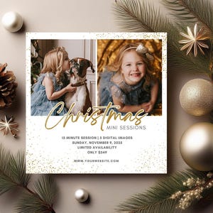 Holiday Mini Session Canva Template: Gold, Glitter Photography Flyer, Digital Download
