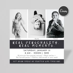 Vorlage für ein Persönlichkeitsporträt | Bearbeitbare Canva-Social-Media-Werbung für Fotografen