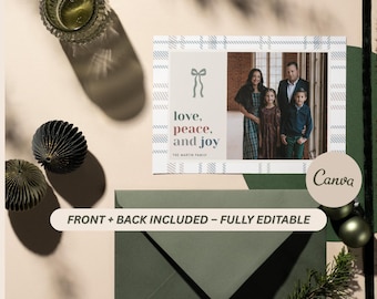 Editable Plaid Christmas Photo Card Template: Canva Design (Digital Download)