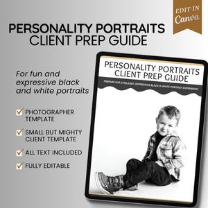 Personality Portrait Client Prep Guide | Black & White Mini Session Template for Photographers