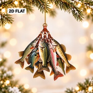 Fishing Christmas Ornament, Fish Stringer Ornament, Custom Fisherman Gift, Fishing Lover Keepsake, 2D Flat Christmas Decor