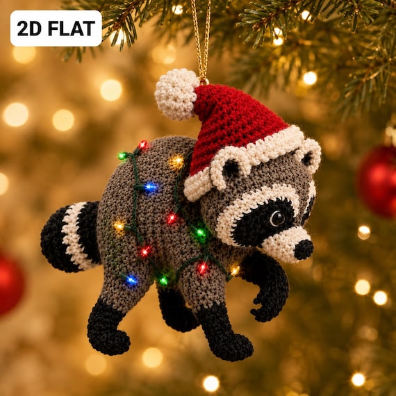 Jimothy Raccoon 2D Flat Christmas Ornament, Viral Seattle Meme Decor, Jimothy Seattle Raccoon Fan Club Gift, Faux Crochet Jimothy Ornament