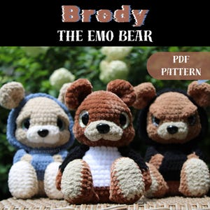 Emo Bear Crochet Pattern PDF | Amigurumi Bear Pattern | Spooky Cute Crochet Pattern | Goth Bear Plush | 3 Bear Variations