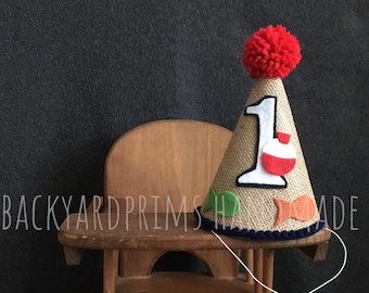 First Birthday Fishing Party Hat: Burlap O-fish-ally ONE Cone