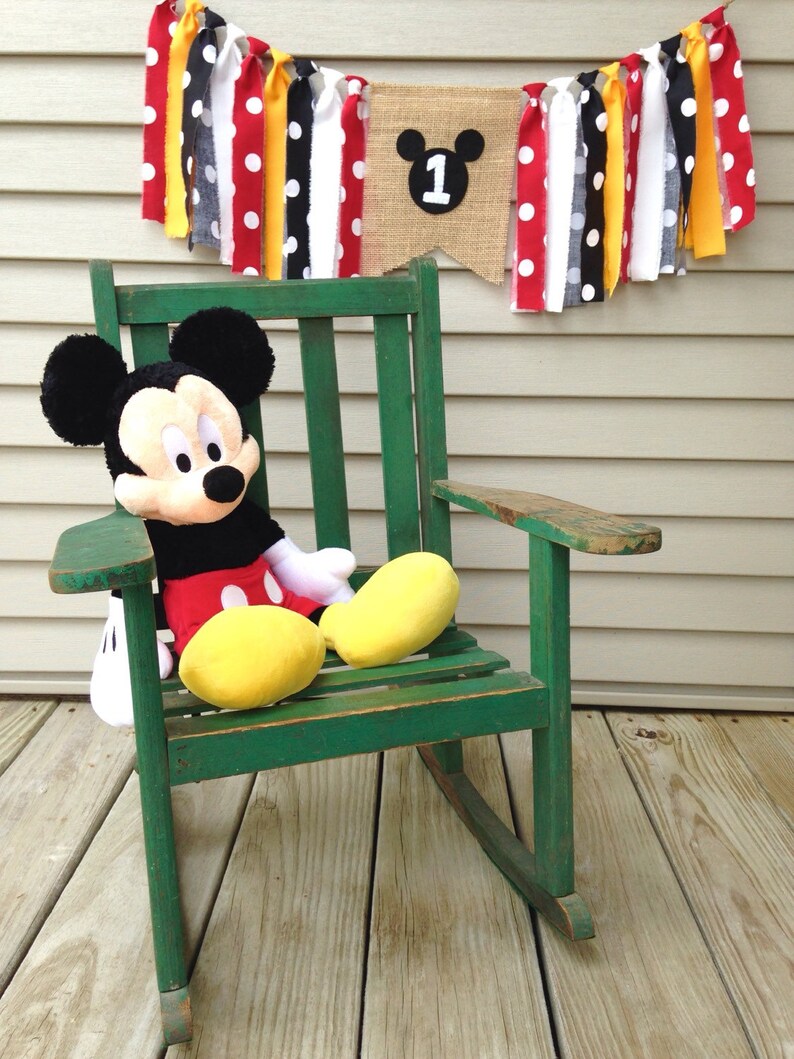 Mickey Mouse Birthday photo props Sweet one first Birthday 1st birthday Highchair Birthday banner ONE banner Black Red Yellow