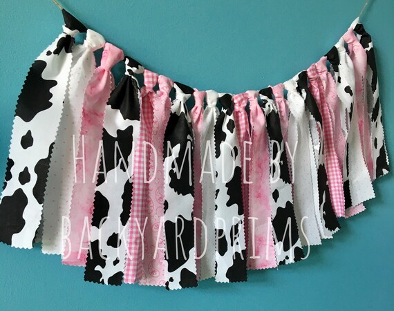Cowgirl garland- fabric garland- cow baby shower decorations- birthday decor- photo prop back drop- western party decor- mantel decor -farm Il_570xn