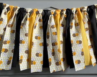 1st Birthday highchair banner, Mommy to Bee baby shower, 1st Bee Day smash cake, fabric garland, birthday banner, Honeybee fabric garland
