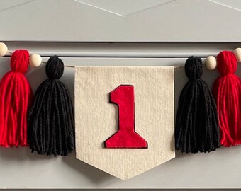 Fire truck 1st Birthday high chair banner, kids party decor, tassel garland, Mickey party decor, ladybug party decor, birthday gift