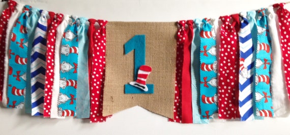 Cat In The Hat Dr Seuss Inspired Birthday Decor Highchair Banner