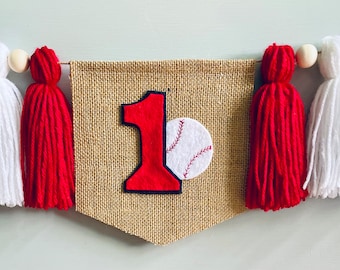 Rookie Year 1st Birthday, Baseball Highchair Banner, Yarn Tassel banner, smash cake banner, Tassel high chair Garland, Ready to Ship