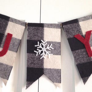 JOY Banner, Christmas garland, buffalo plaid flannel banner, snowflake banner
