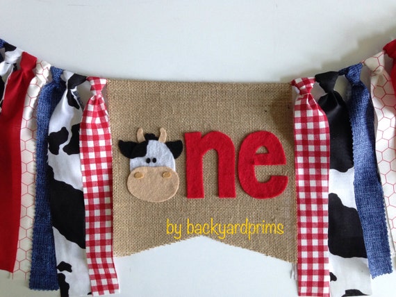 Cow Highchair Banner, Highchair banner, Holy Cow I'm ONE Birthday, smash cake banner, wall decor, Farm highchair banner Il_570xn