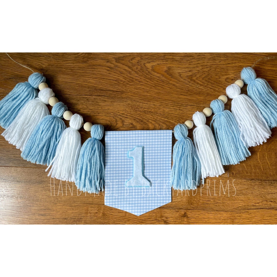1st Birthday Tassel Garland, Boy Birthday Highchair Banner, Yarn Tassel