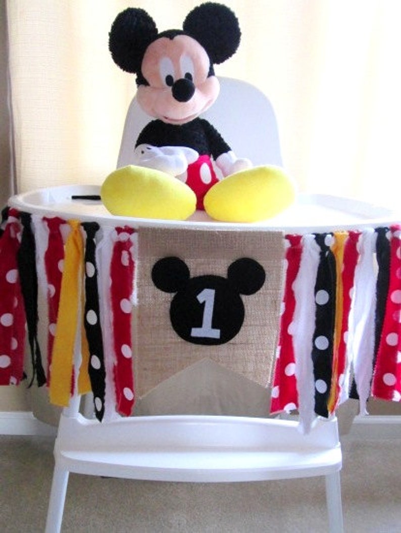 Mickey Mouse Birthday photo props Sweet one first Birthday 1st birthday Highchair Birthday banner ONE banner Black Red Yellow