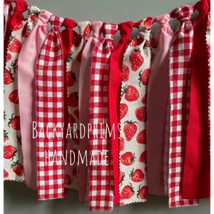 Strawberry fabric garland- Berry sweet one baby shower- birthday gift- red & pink strawberry fabric garland- 1st birthday high chair banner