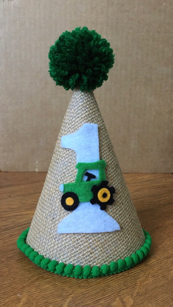 Tractor Birthday Party Hat, John Deere Birthday decor, Birthday crown, green tractor hat, 1st Birthday hat, smash cake prop, handmade hat Il_570xn