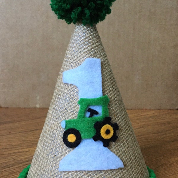 Tractor Birthday Party Hat, John Deere Birthday decor, Birthday crown, green tractor hat, 1st Birthday hat, smash cake prop, handmade hat