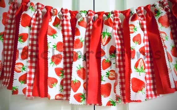 Strawberry garland- fabric garland- Berry sweet one baby shower- birthday decor- photo prop back drop- summer party decor- mantel decor Il_570xn