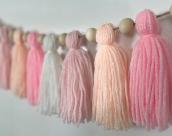 1st Birthday tassel garland,  yarn tassels, baby shower banner, Party decor, tassel garland, pastel rainbow tassel banner, berry sweet one