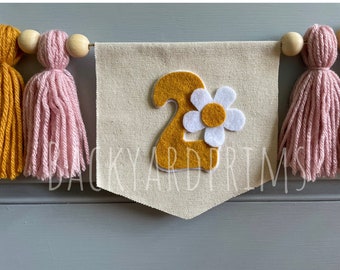 Tassel Garland, Boho Birthday banner, Daisy Tassel banner, Two Wild, high chair banner, Wild One party, birthday gift