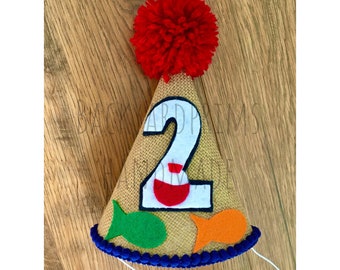 Fish Birthday Party Hat, Burlap Felt Decor, Number Two, Toddler Celebration