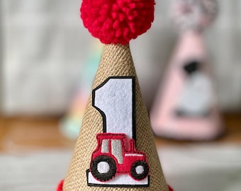 Farm Tractor First Birthday Burlap Party Hat