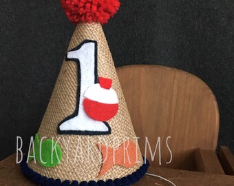 O-fish-ally ONE Burlap Birthday Hat: Fishing Theme Party
