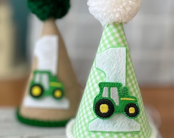 Tractor Birthday Party Hat, Burlap & Felt, Handmade