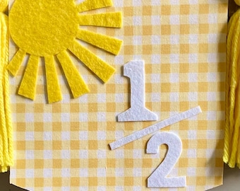 Sunshine Birthday Highchair Banner, Yellow Yarn Tassel Garland, 1/2 Birthday decor