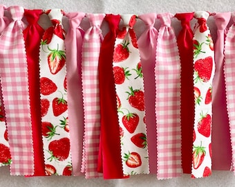 Strawberry garland- Berry sweet one baby shower- birthday decor- red & pink strawberry garland- baby shower decor- wall decor- gift for her