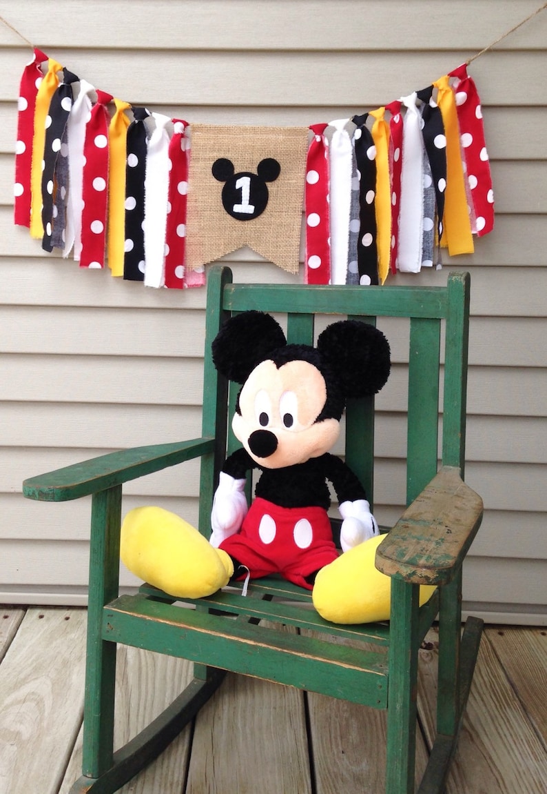 Mickey Mouse Birthday photo props Sweet one first Birthday 1st birthday Highchair Birthday banner ONE banner Black Red Yellow