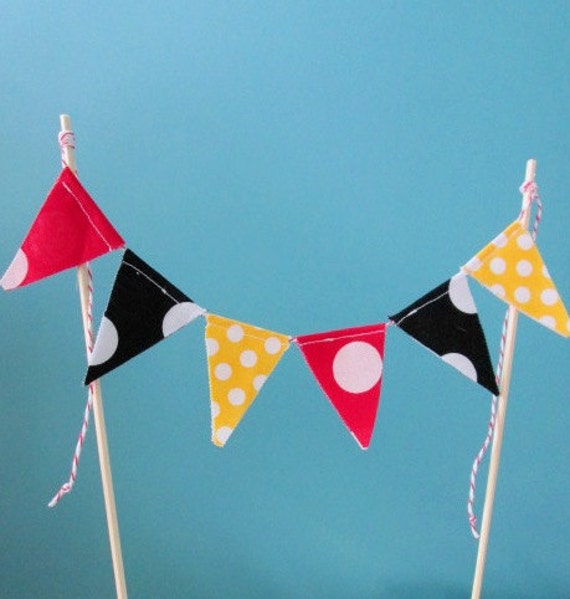 Mickey Mouse theme Fabric Bunting -Cake Bunting -Mini Birthday Banner -Cake Topper -1st Birthday -Mini Bunting -Cake Smash~INCLUDES DOWELS~ Il_570xn