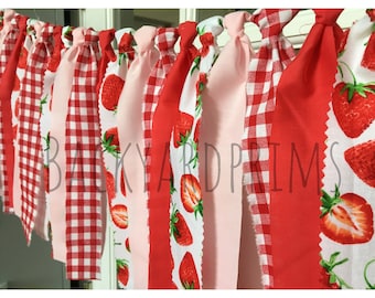 Strawberry Fabric garland- Berry sweet one baby shower- birthday gifts- red & pink strawberry garland- baby shower  decor- wall decor