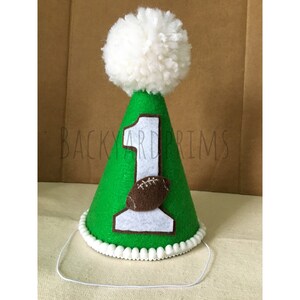 First Birthday Football Party Hat, Green Felt Cone