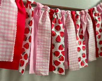 Strawberry Fabric Garland: Red & Pink Gingham Party Decor