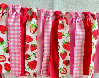 Berry sweet one baby shower- pink strawberry garland- baby shower decor- wall decor- 1st Birthday high chair banner- gift for her