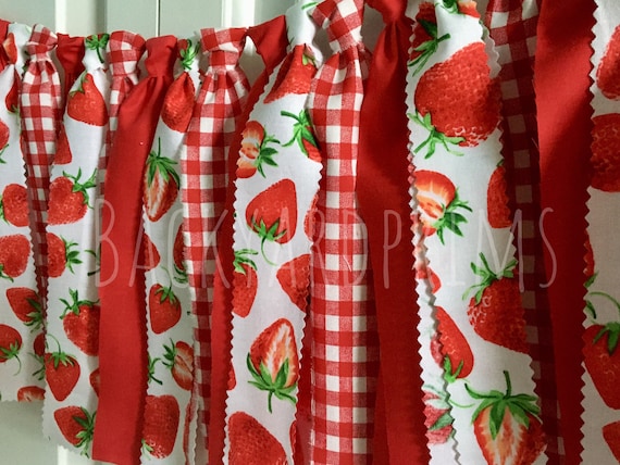Strawberry garland- fabric garland- Berry sweet one baby shower- birthday decor- photo prop back drop- summer party decor- bridal shower Il_570xn