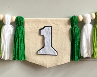 Tractor 1st Birthday highchair banner, tassel garland, green tractor birthday decor, smash cake prop, boy birthday, girl birthday party